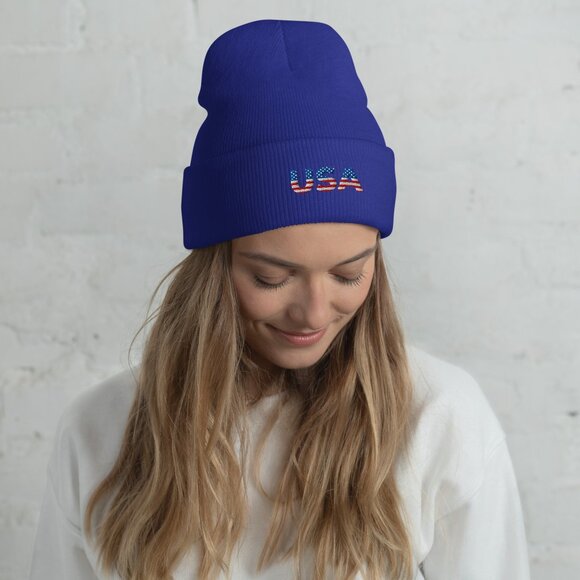 USA Embroidered Cuffed Beanie – Cozy Unisex beanie main image 8